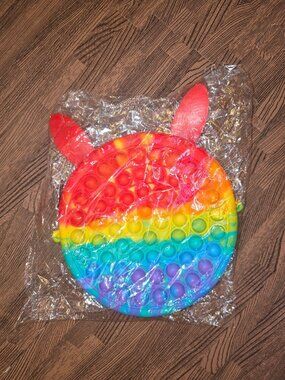 Rainbow Pop It Shoulder Bag With Bunny Ears & Chain Strap - Silicone Fidget Toy